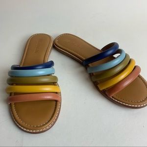 Madewell The Addie Three Strap Slide Sandal Leather 7 Rainbow Multicolor Shoes